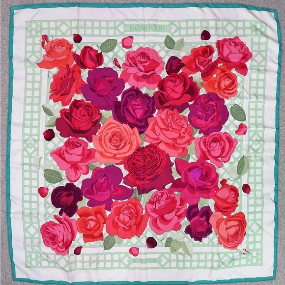 Hermes Floral Silk Scarf in Red and Green - Picture 1 of 11